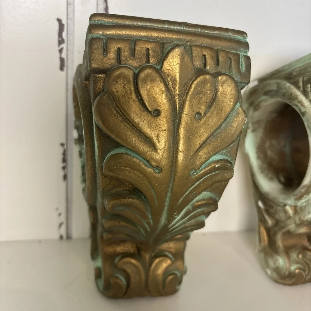 VTG Drapery Sconce Curtain Rod Holders Corbels Gold‎ Hollywood Regency Set of 2